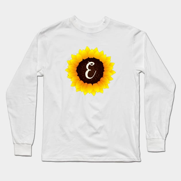 Floral Monogram E Bright Yellow Sunflower Long Sleeve T-Shirt by floralmonogram